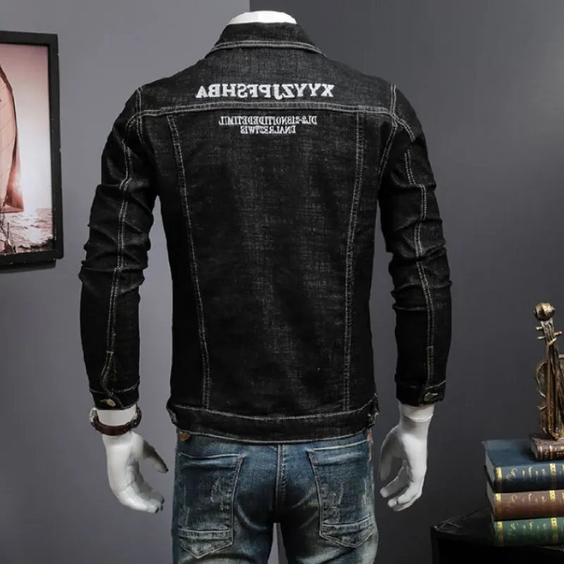 Printemps 2021 mode hommes vêtements décontracté Hip Hop mâle coréen mince vêtements broderie Slim Fit moto Denim veste homme