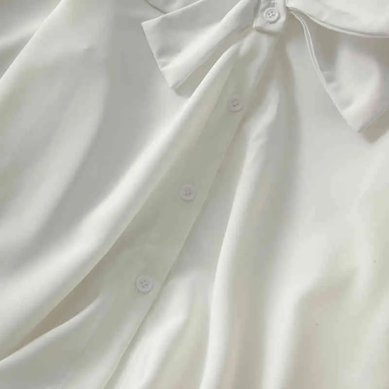Ezgaga النساء قمصان الأزياء بيتر بان طوق مضيئة كم زر فضفاضة بيضاء قمم الكورية كل مباراة البيضاء السيدات بلوزة عارضة 210430