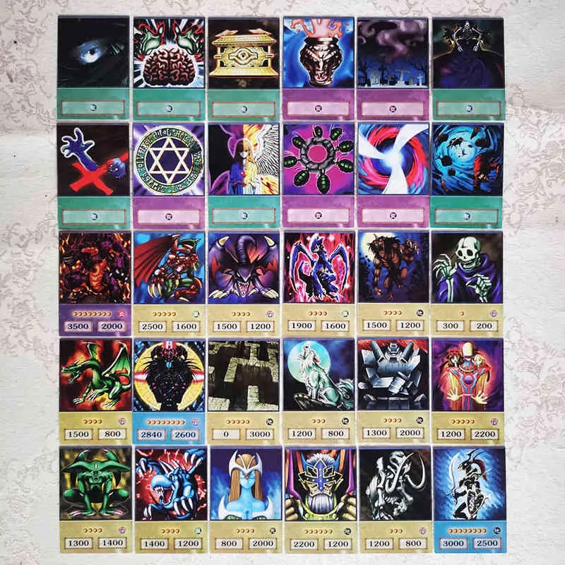 100 stks Yu-Gi-Oh Anime Stijl Kaarten Blauwe Ogen Donkere Magician Exodia Obelisk Slifer Ra Yugioh DM Classic Proxy DIY Card Kids Gift G220311