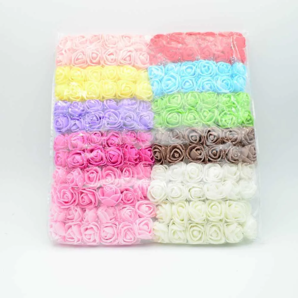 144 st Mini Pe Multicolor Fake Foam Rose Konstgjorda Blommor Billiga Julkrans Inredning För Hem Bröllop DIY Nyår Gåvor Y0728