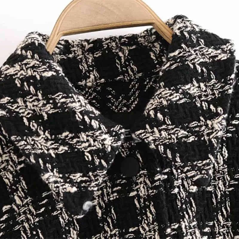 ヴィンテージの女性特大のチェック柄タッセルTweadのシャツのコート秋のファッションレディース厚いパッチワークジャケット女性シックな緩いコート210515
