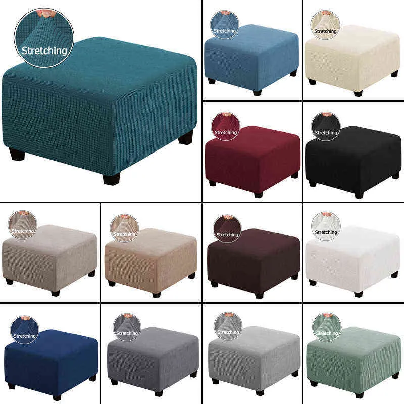 Ottoman Stool Cover Slipcover Furniture Protector Covers Jacquard Elastic Square Footstool Sofa Chair 211116