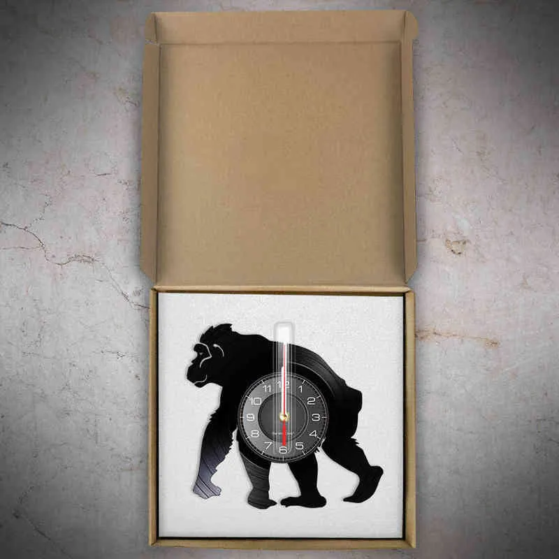 Singe Art chimpanzé vinyle disque de musique horloge murale faune Animal décor à la maison grand singe Silhouette découpé au Laser vinyle montre murale H1230