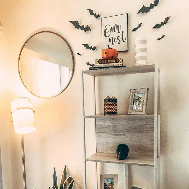 12 sztuk Halloween Decor 3D Bat PCV Wymienny Naklejki do domu Party Kids Room Living Mur Naklejki dostaw Y0730