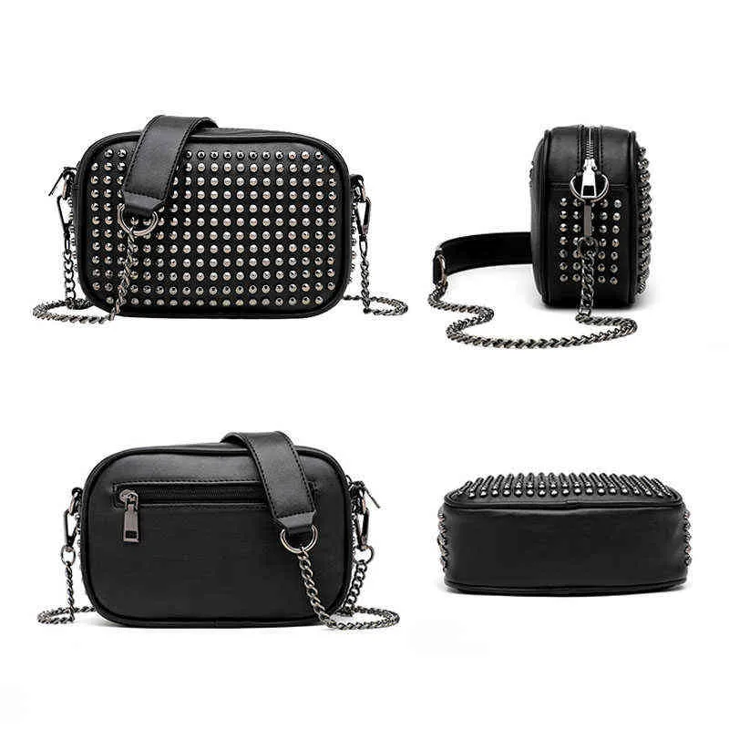 Bolsas de ombro de alta qualidade bolsa desenhista meninas punk preto rua estilo clinker pu couro crossbody saco mulheres embreagem bolsa 220119