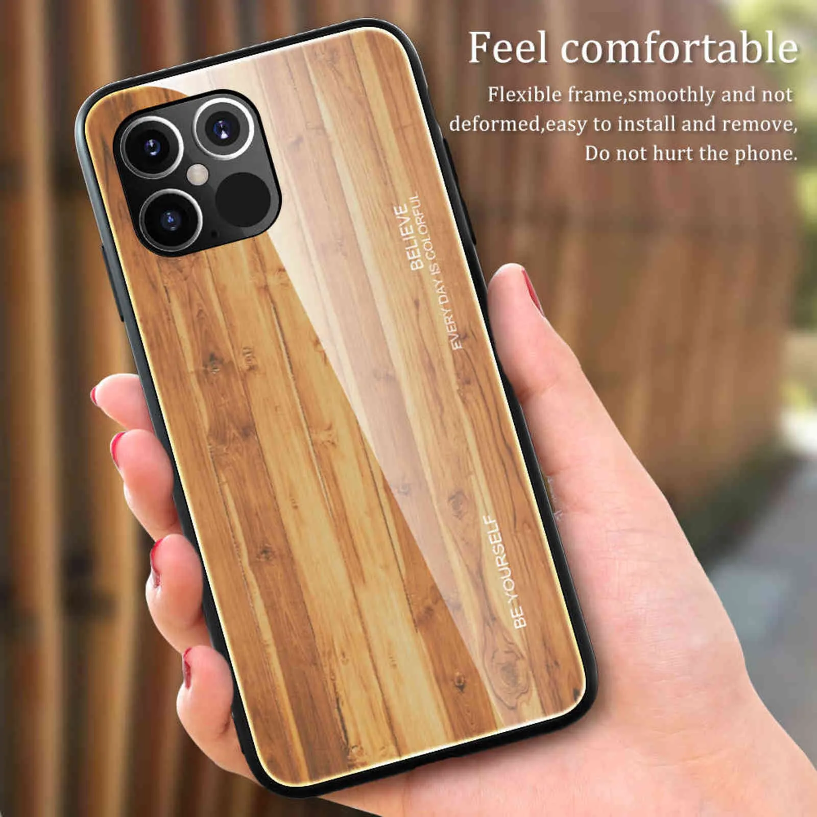 Capa de telefone de grão de madeira para iphone 11 12 13 pro max 12 mini se caso de vidro temperado para iphone xr xs max x 6s 7 8 plus capa y4568883