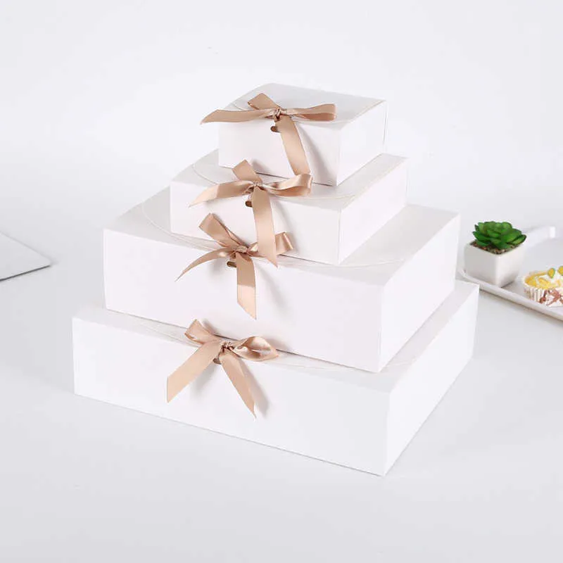 White Kraft Paper Gift Box Handmade Candy Chocolate Cookie Storage Box Party Supplies Clothing Storage For Birthday Y0606