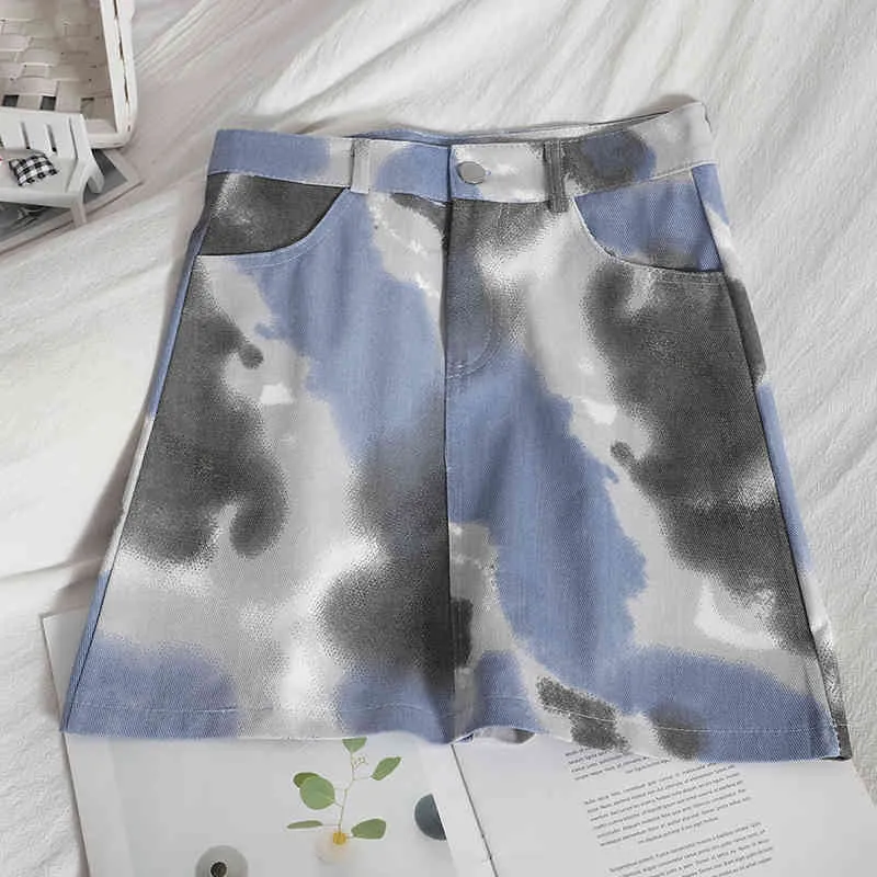 Kimutomo Elegant Denim Skirt Women Thin Tie-dye Spring Summer Korean Fashion Female High-waisted Pockets Mini Skirt 210521