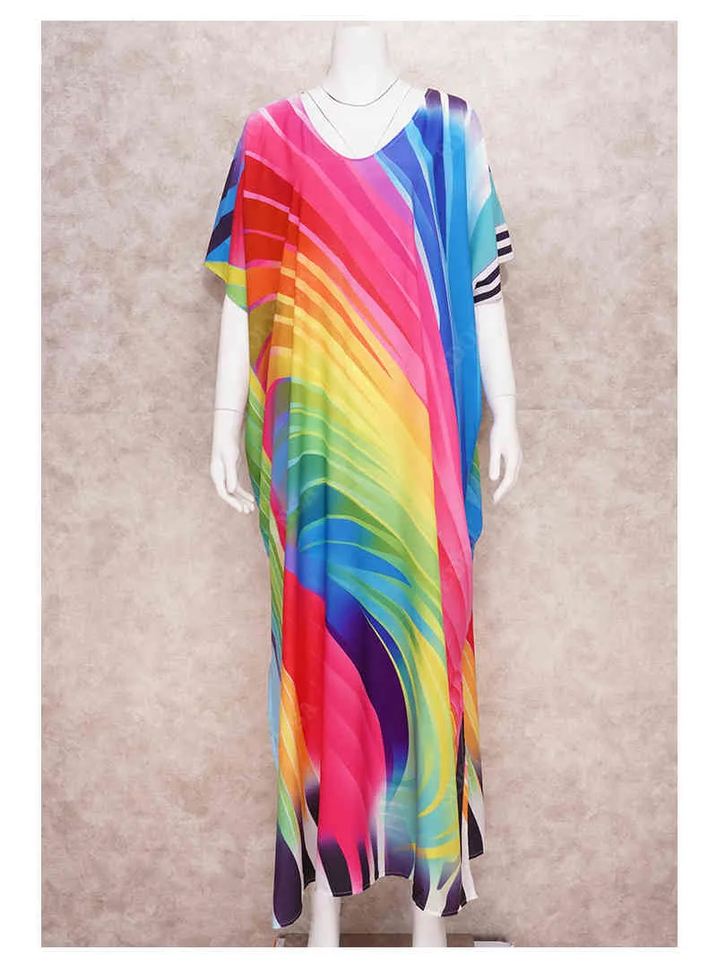 Drucken Sie lange Strandkleid-Abdeckungen für Frauen Pareo de Plage-Badeanzug-Abdeckung Sarongs-Badebekleidungs-Kaftan Q1215 210420
