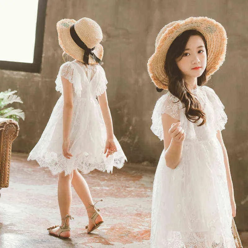 Girls Dress Summer Baby Princess Dresses Wedding Birthday Party Costume White Lace Kids Dress For Girl 3 4 6 8 10 12 14 Yrs G1218