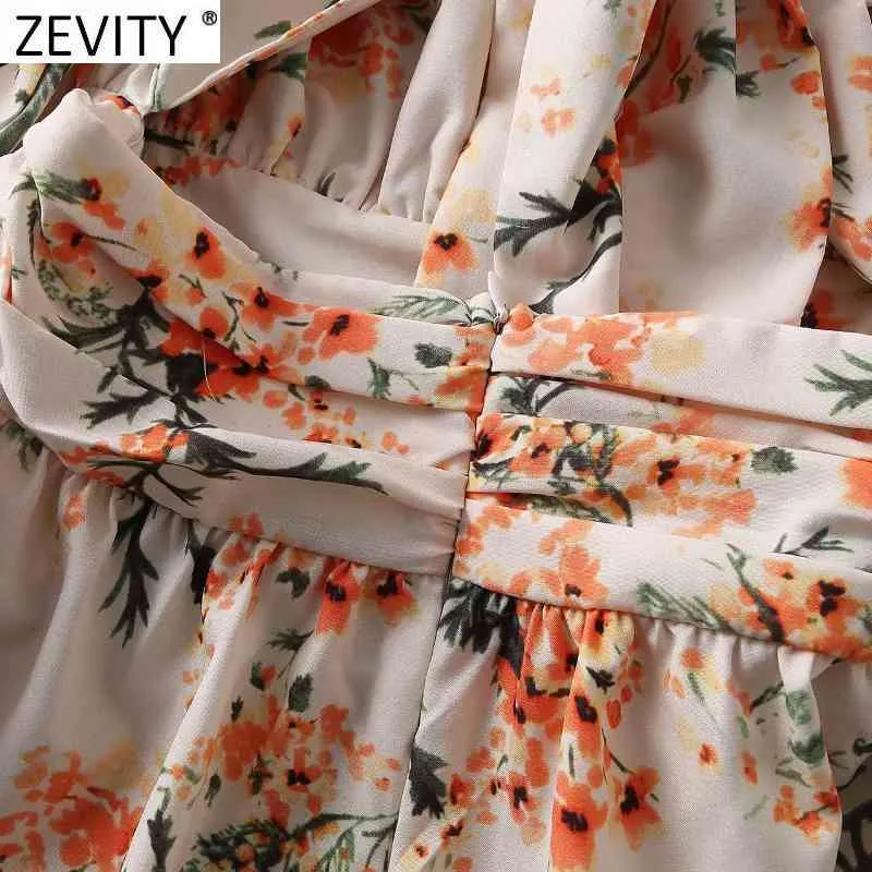 Kobiety Tropical Floral Print Backless Bow wiązana Mini Dress Prairie Chic Chic Puff Sleeve Vestido Ruffles Beach DS4976 210420