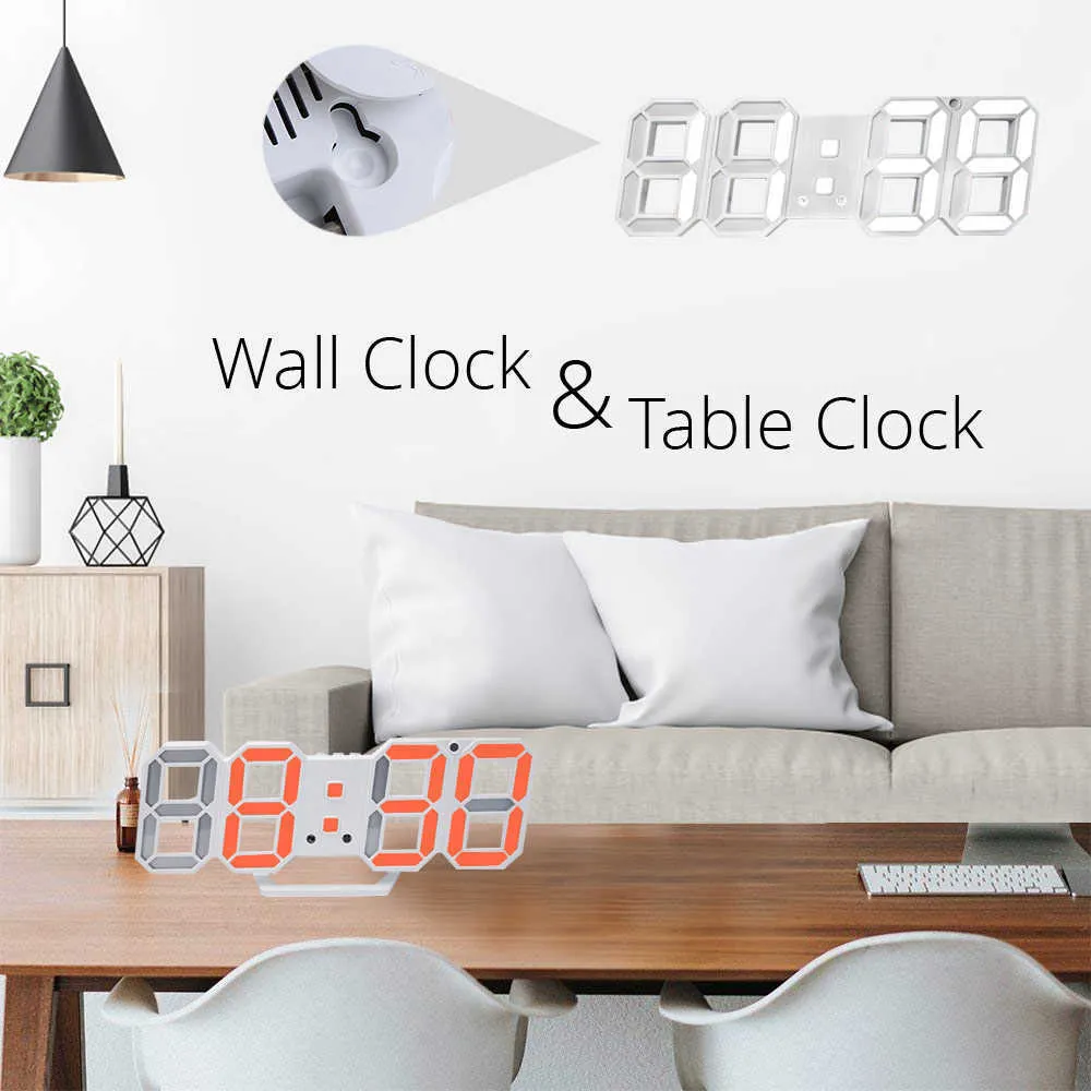 LED horloge murale numérique alarme date température automatique rétro-éclairage table de bureau décoration de la maison stand accrocher des horloges 210724