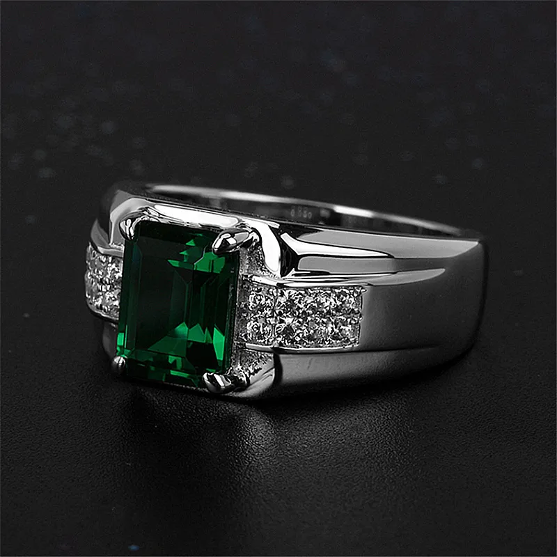 Anello con smeraldi blu con diamanti quadrati moda uomo039 Anello Jewelry268F5055028