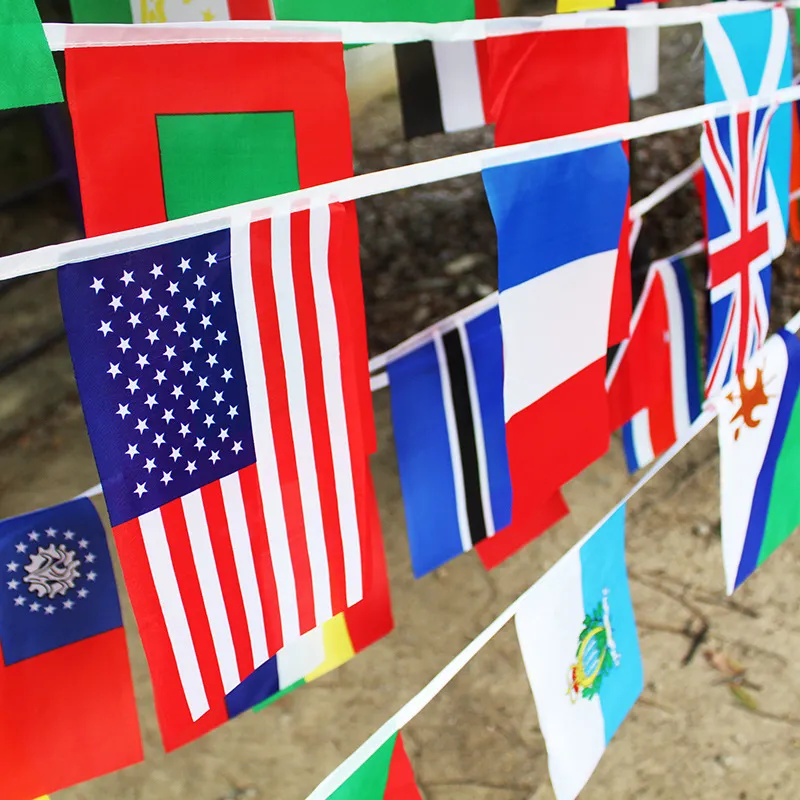100 Países Bandeira 1 String Pendurado Banner Internacional Mundial Bandeiras Bunting Arco-íris para Decoração De Festa