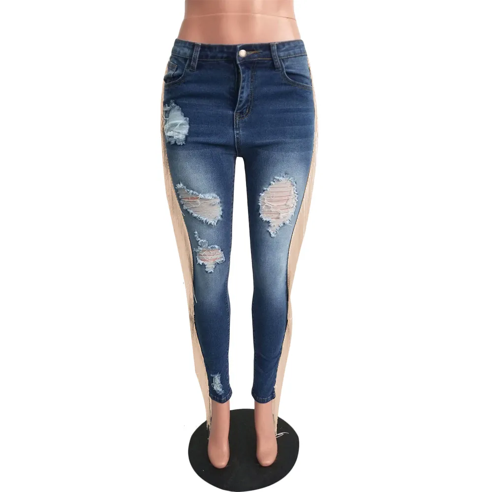 Lässige Damen-Jeans mit Lochquasten, stilvolle Persönlichkeit, Street-Trend-Hose