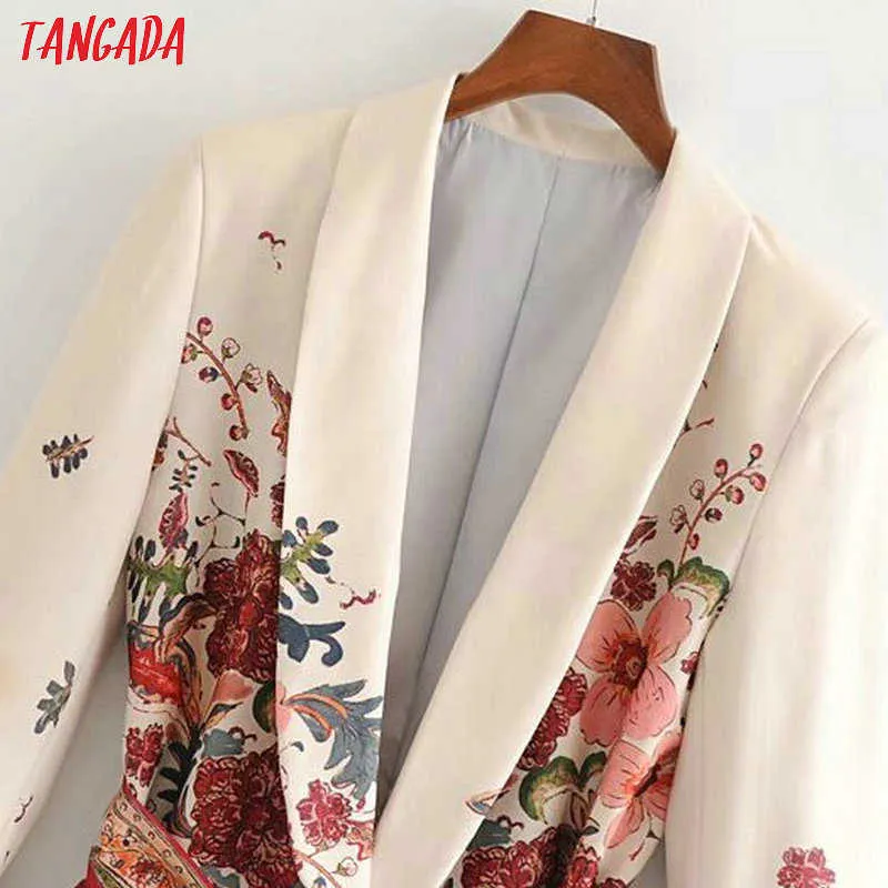 Tangada Kadınlar Suit Blazer Çiçek Tasarımcısı Ceket Kore Moda Uzun Kollu Bayanlar Kadın Ofis Ceket Blaser 3H48 210930