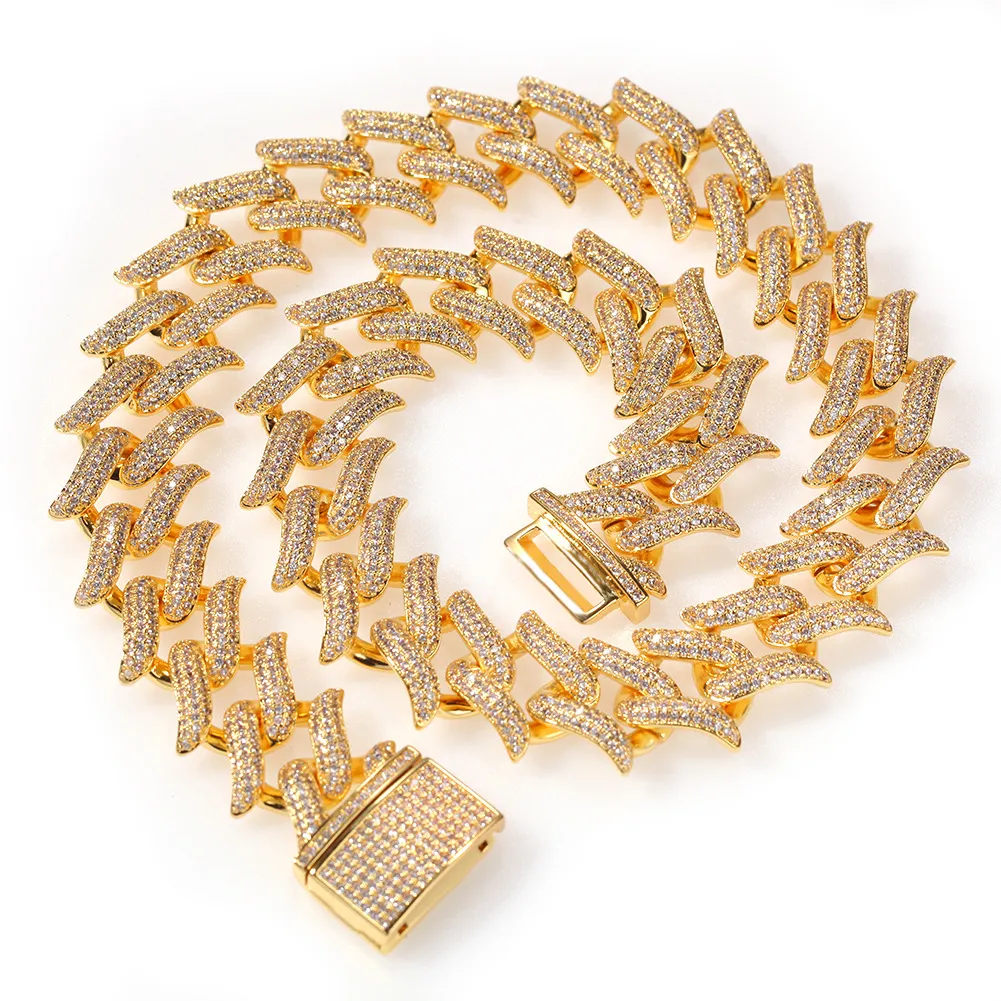 Mrożone ciernia kubańska łańcuch linków srebrne złote łańcuchy Naszyjnik punkowy rock moda biżuteria Hip Hop biżuteria 20 mm 18 cala187f