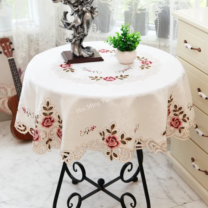 Toalha de mesa redonda Bordado Europeu Peônia Flower Dinning Pano Capa de Chá Natal Pó 220223