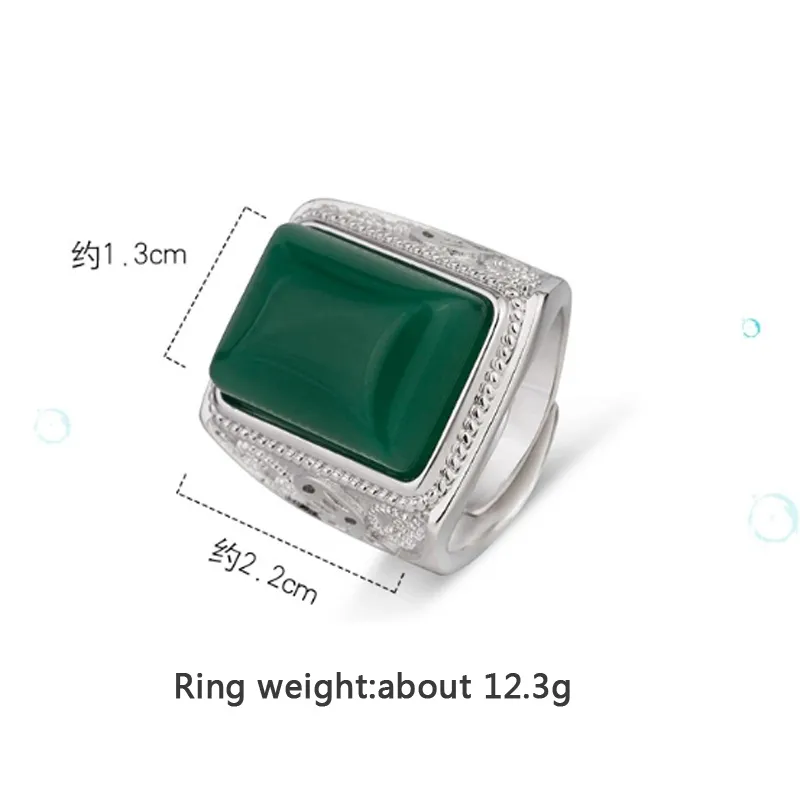 Ethnic Emerald Gemstone Bague Naturel Vert Jade Silver 925 Anneaux pour hommes Partie de mariage Rétro Vintage Bijoux fins meilleurs cadeaux