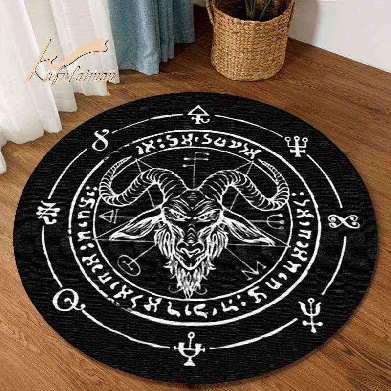 Tapete redondo gato satânico, cabra empalada, área do trono, tapete ateu, tapete de banheiro, preto, sala de estar, decoração de casa