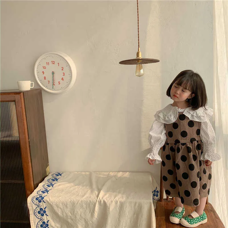 Printemps été style coréen lin dot robe sans manches 2-6 ans enfants doux décontracté chasuble vêtements 210615