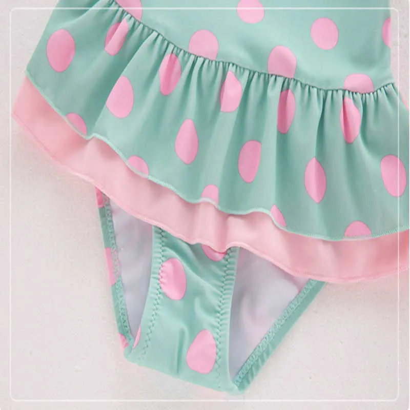 Summer Girls Sets Swimsuits Green Pink Dots Bow Swimwear Spring Small Fresh Sling Swim Wear E1018 210610