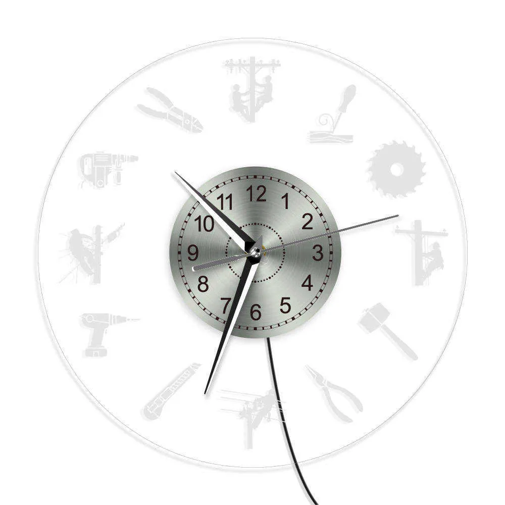 Électricien électrique Lineman Silhouette Éclairage LED Horloge murale Haut risque Lineworker Multi Couleur Changeante Décor LED Applique Murale X03394