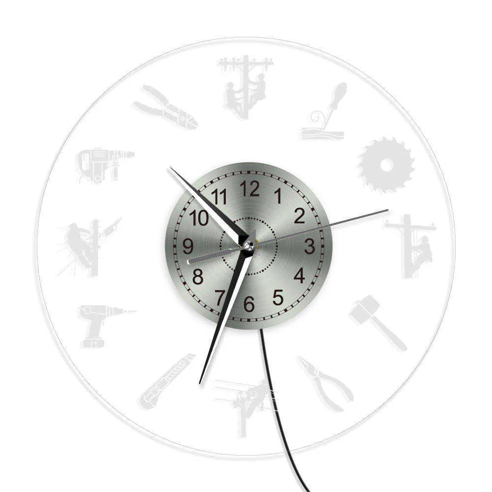 Power Electrician Lineman Silhouette LED Illumination Wall Clock High risk Lineworker Multi Color Changing Decor LED Wall Light X0240O