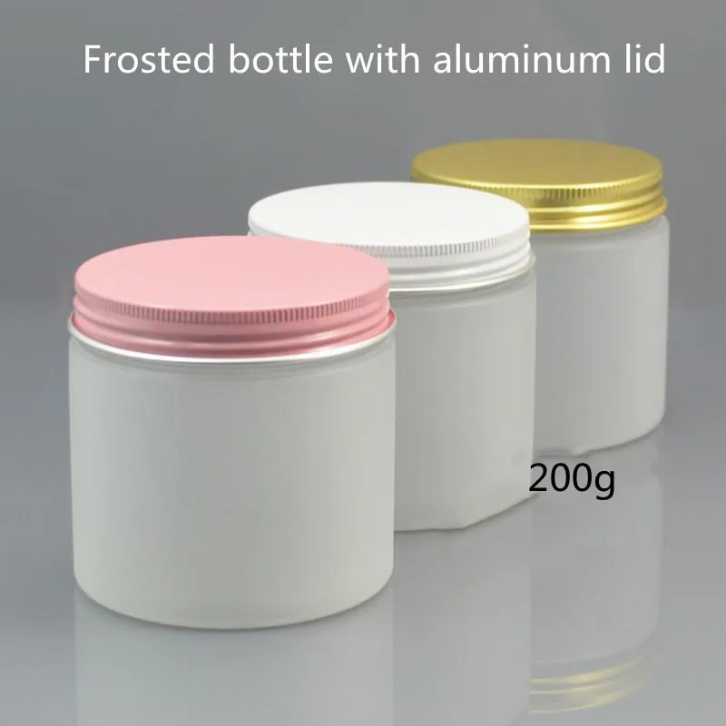 Bouteilles de stockage pots 200 250g pot de crème avec couvercle en alumine PET bouteille givrée masque peut récipient cosmétique vide emballage alimentaire 281R