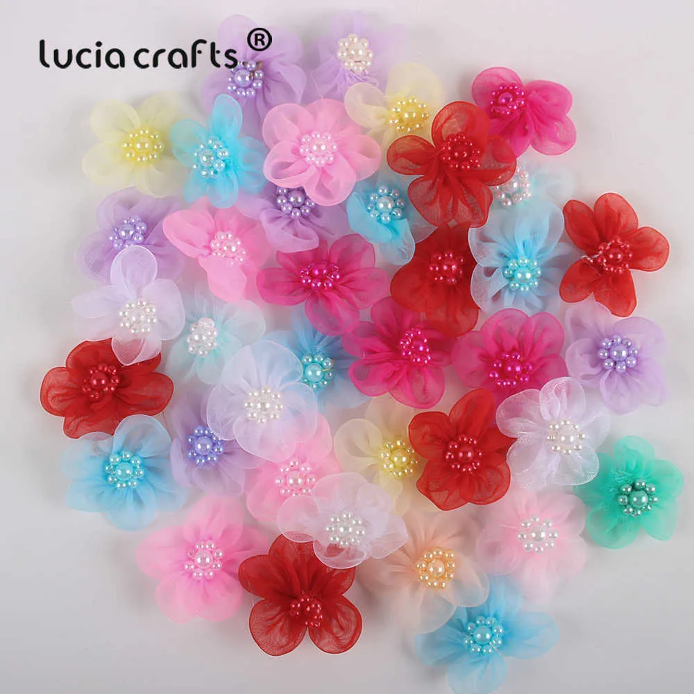 Lucia hantverk 30mm Organza Bowknots Headwear Material Rosette DIY Hårbåge Garment Sewing Tillbehör / B0901 Y0630