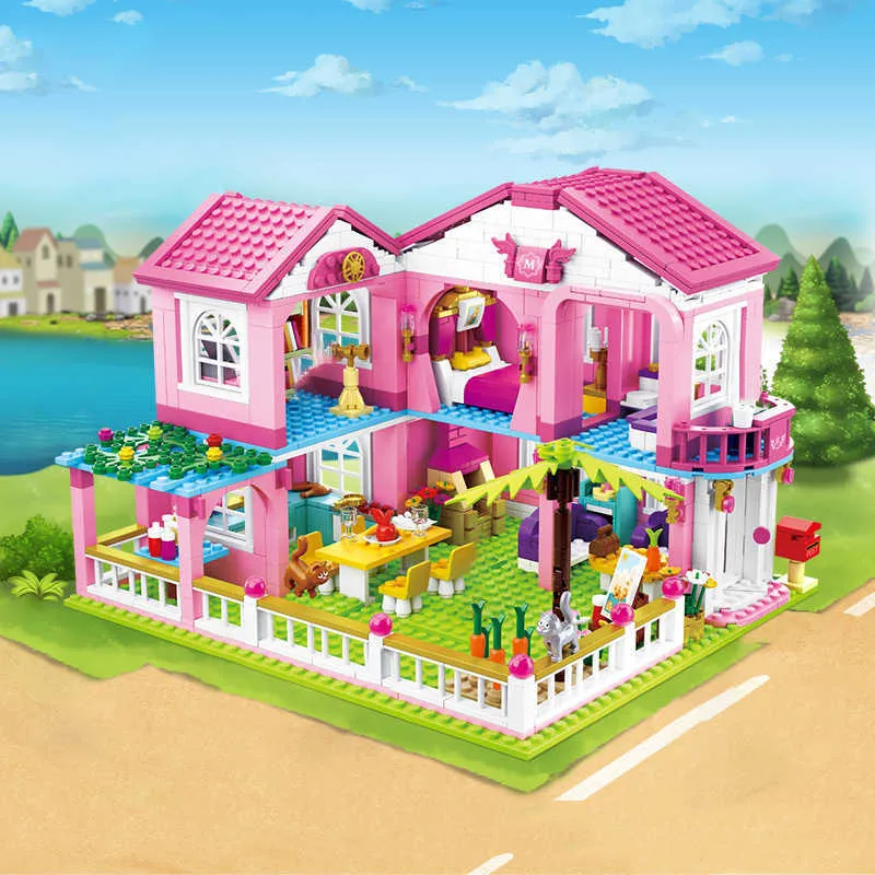 896 pz Città Ragazza Amici Grande Giardino Villa Modello Building Blocks Brick Yacht Playmobil Mattoni High Tech Giocattoli I Regali Dei Bambini Q0624