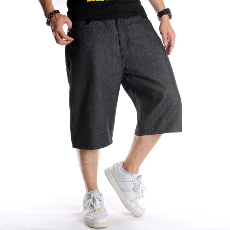 Sommer Plus Größe 30-46 Breites Bein Hip-Hop Schwarze Jeans Shorts Männlich Skateboard Swag Baggy Männer Capri Denim Hosen