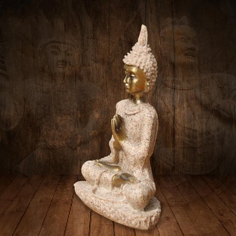 Piaskowiec Siedzący Budda Rzeźba Handmade Medytacja Figurki Miniatury Ornament Statua Home 210414