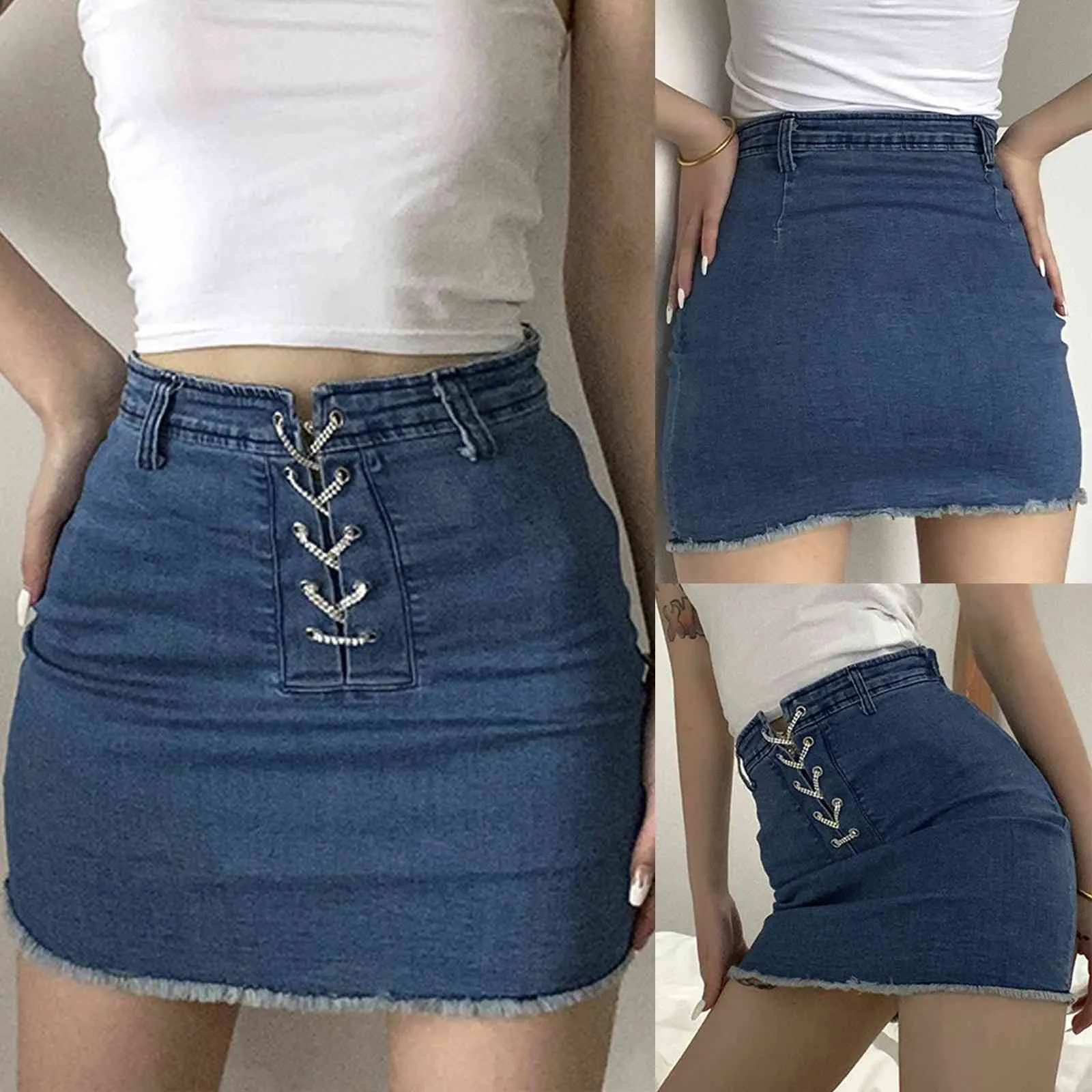 Women's Denim Skirts Outdoor Street Casual Women's Skirts Pure Color Sexy Fashion Ladies Skirts High Waist Bag Hip Wear #g30 X0428