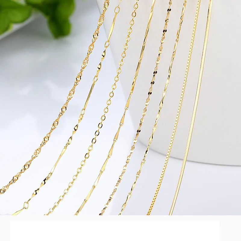 Genuine 14k Gold Color Necklace For Women Water Wave Chain Snake Bone starry Cross 18 Inches Pendant Fine Jewelry Chains222x