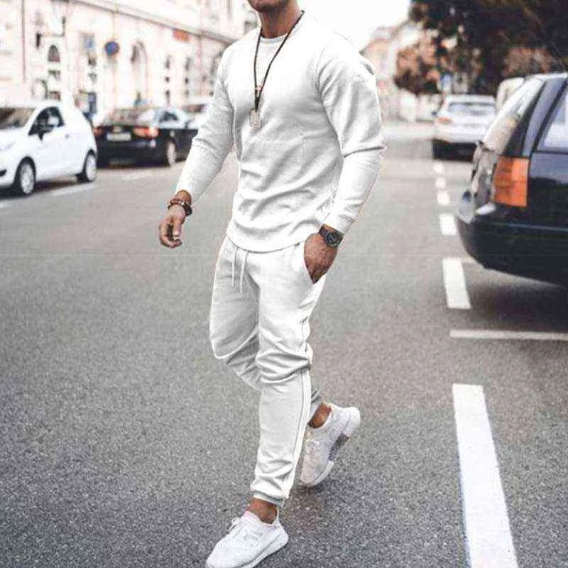 Autumn Sportswear Men's Set Fashion Solid Tracksuit Sports Suits Male Sweatsuit Long Sleeves T shirt +Pants sets 211220