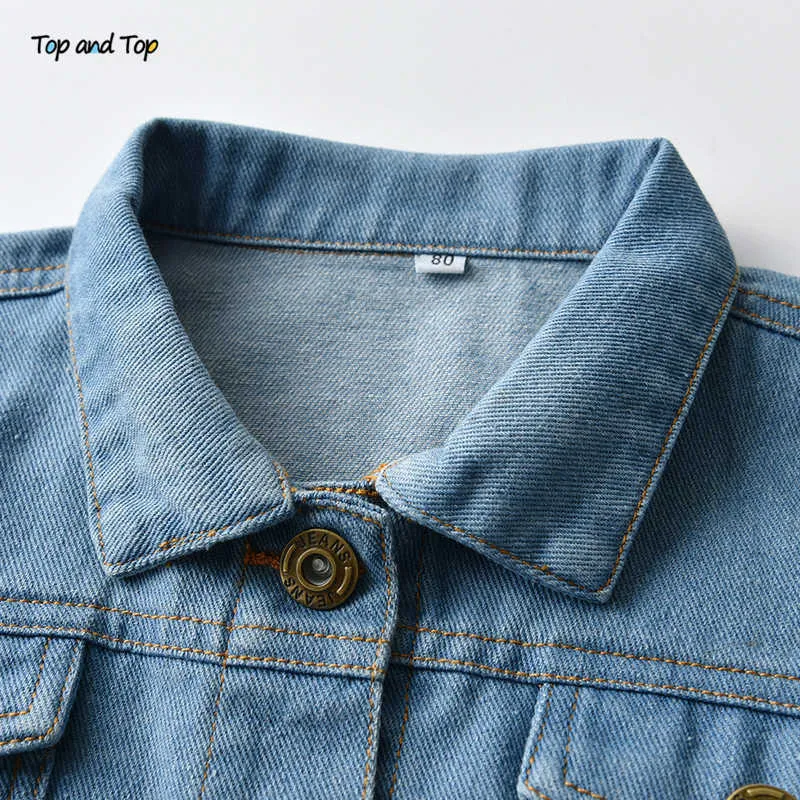 Top und Top Frühling Herbst Kinder Freizeitjacke Mädchen Zerrissene Löcher Jeans Mäntel Kleine Jungen Mädchen Denim Oberbekleidung Kostüm 12M-6Y 211023