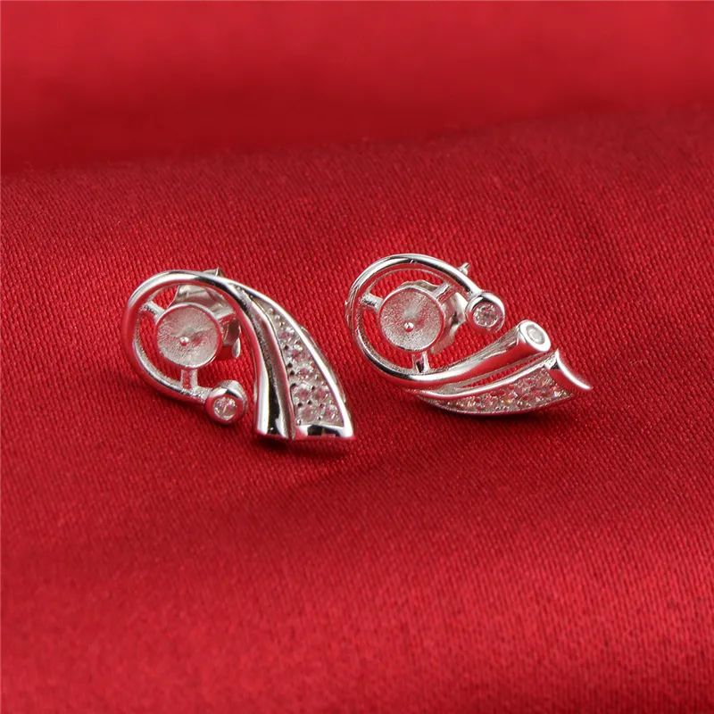 Base de pendiente en blanco, configuración de perlas, pendientes tipo botón de plata esterlina 925, accesorios para hacer joyas DIY, 5 pares 2677