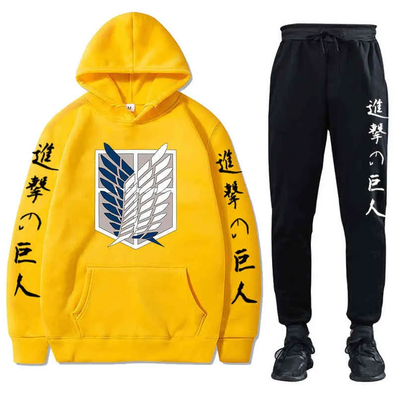 Unisex Anime Attack op Titan Trainingspakken Twee stukken Set Hoodies en Broek Herfst Winter Sweatshirt Solid Color Jogging Suits H1227