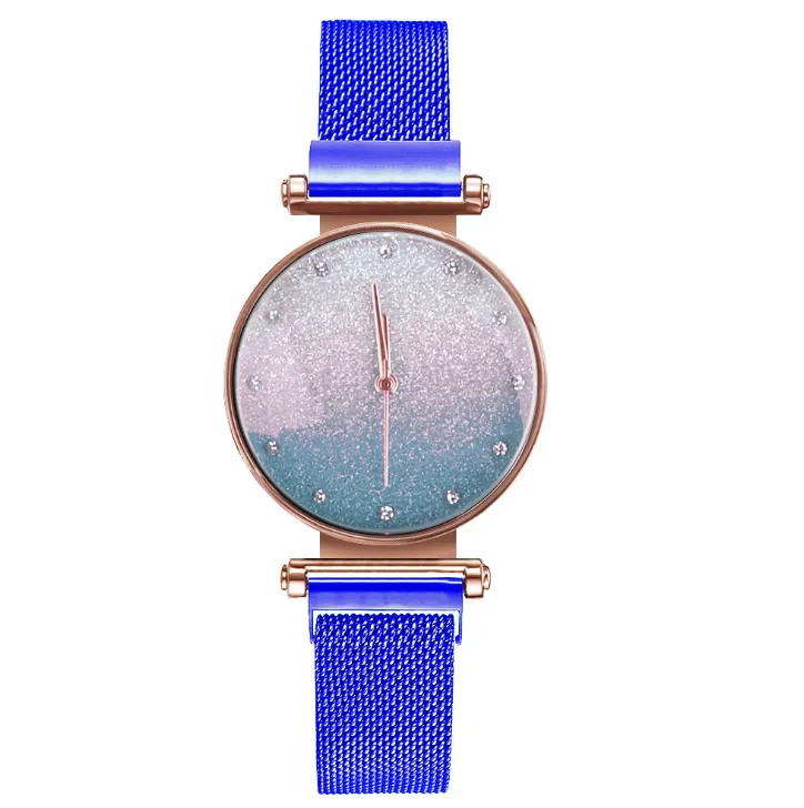 Luz de luxo moda fã feminino relógios pulso quartzo brilhante malha cinta deusa relógios tendência ímã fivela senhoras watch259j