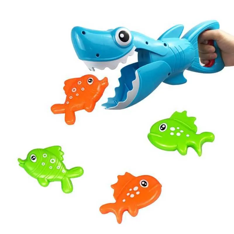 Hai-Greifer, Badespielzeug für Jungen und Mädchen, Fangspiel mit 4 Fischen, Badewannenangeln, 210712