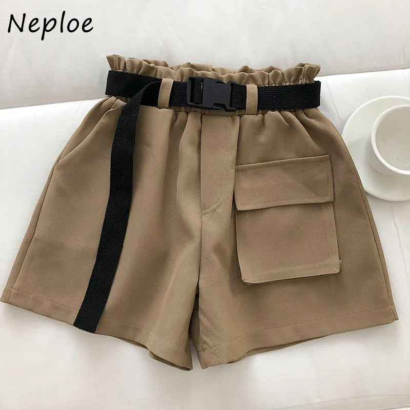 Neploe Loose BFスタイルツーリングショーツFemininoハイウエストhipダブルポケットデザインソリッドショーツ女性夏の外出210510