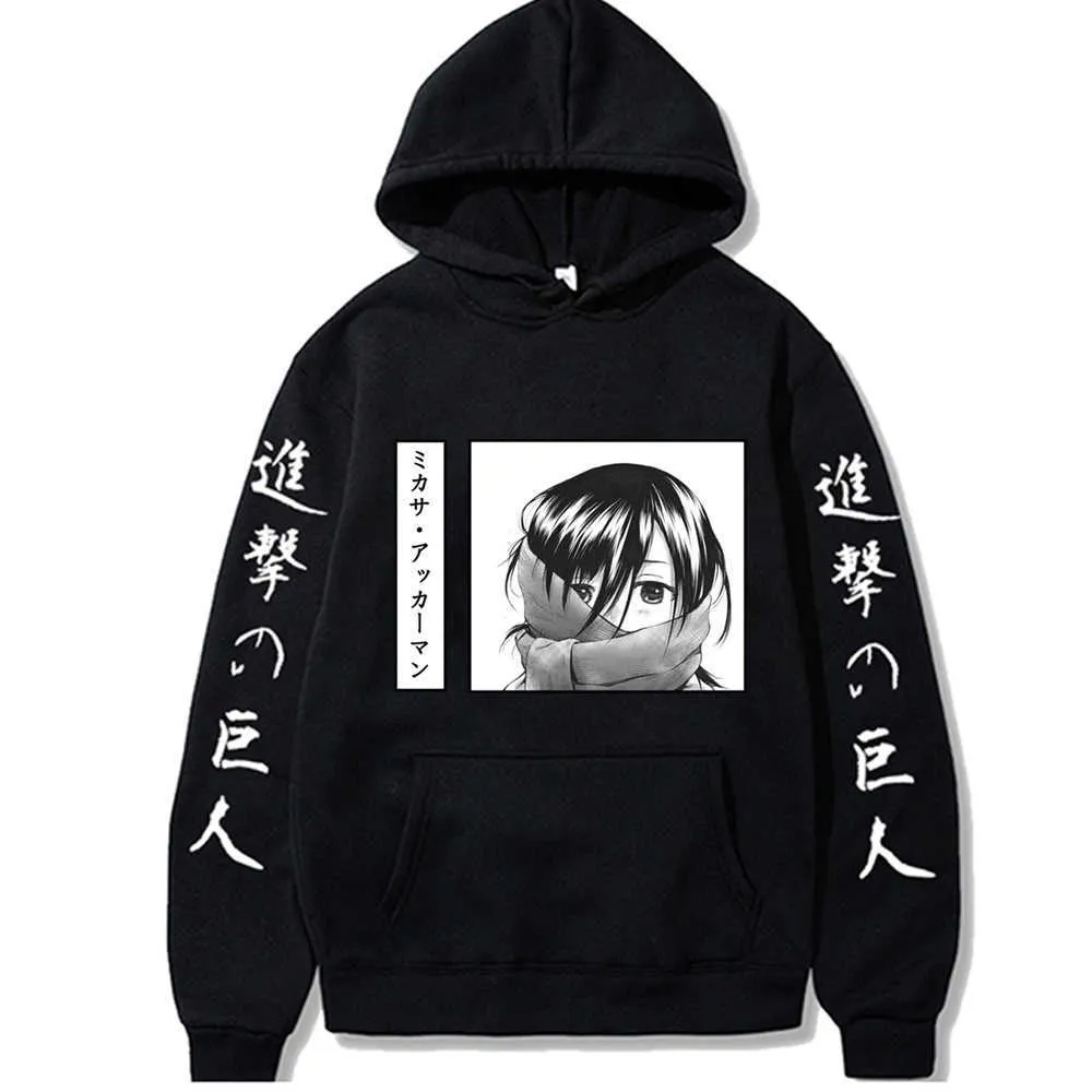 Harajuku Cartoon Attack na Titan Kawaii Mikasa Ackerman Bluzy Mężczyźni Funny Manga Shingeki No Kyojin Graphic Graphic Sweatshirt G1019