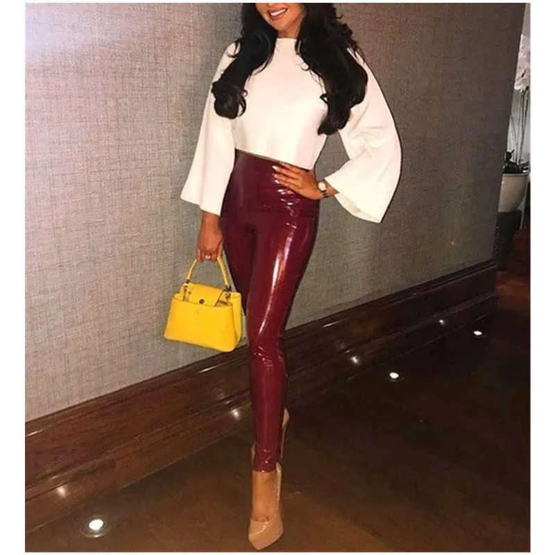 Everbellus Sexy Faux Leather Leggings Women Shiny Push Up Fitness High Waisted PU Leggins Fashion Slim Solid Pants 210925