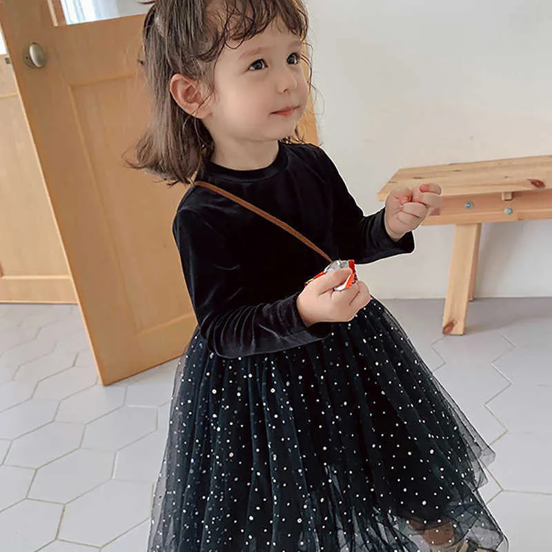 Autunno Primavera Inverno Vestiti bambina Abiti a maniche lunghe Abiti da principessa in pizzo nero Abbigliamento bambini 210611