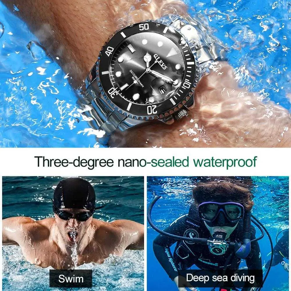 OLEVS Men's Watches Fashion Business Waterproof Quartz Wrist Watch Men Top Brand Luxury Stainless Steel Strap Sport Clock Mal307b