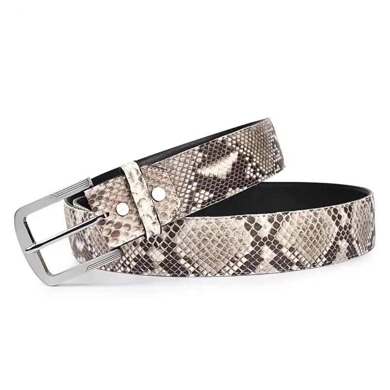 Ceintures Luxe authentique véritable peau de serpent en acier inoxydable argent boucle ardillon hommes ceinture exotique véritable véritable Python cuir mâle taille St2455