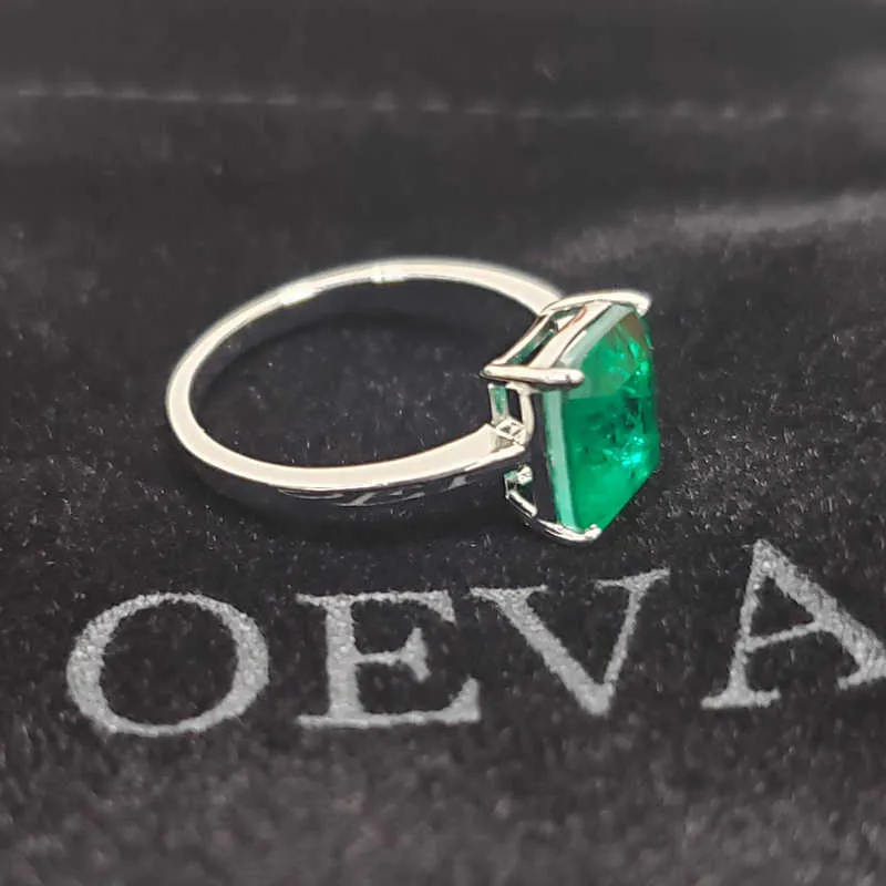 OEVAS Solid 925 Sterling Silver Wedding Rings For Women Sparkling Emerald High Carbon Diamond Engagement Party Fine Jewelry Gift218f