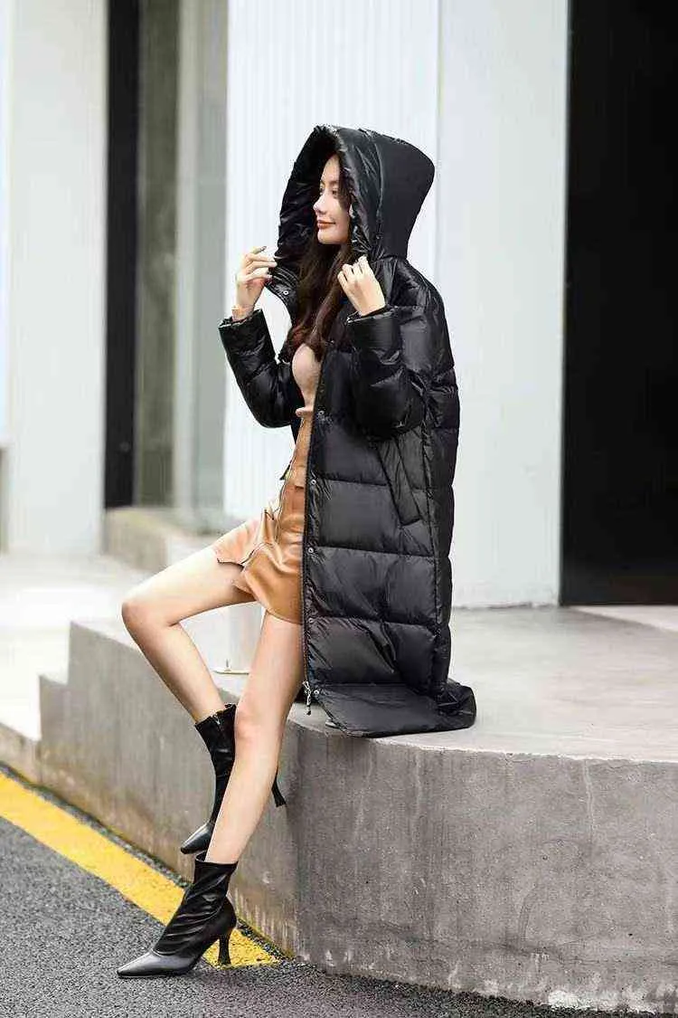 숙녀 긴 따뜻한 두꺼운 다운 코트 후드 자켓 빈티지 여성 특대 럭셔리 방수 자켓 여성 겉옷 211126