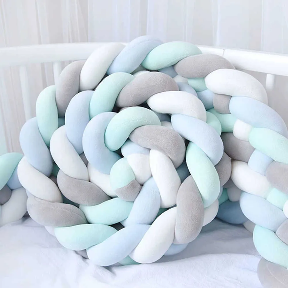 Infant soft pad braided crib bumper knot pillow cushion cradle decor for baby girl and sales boy